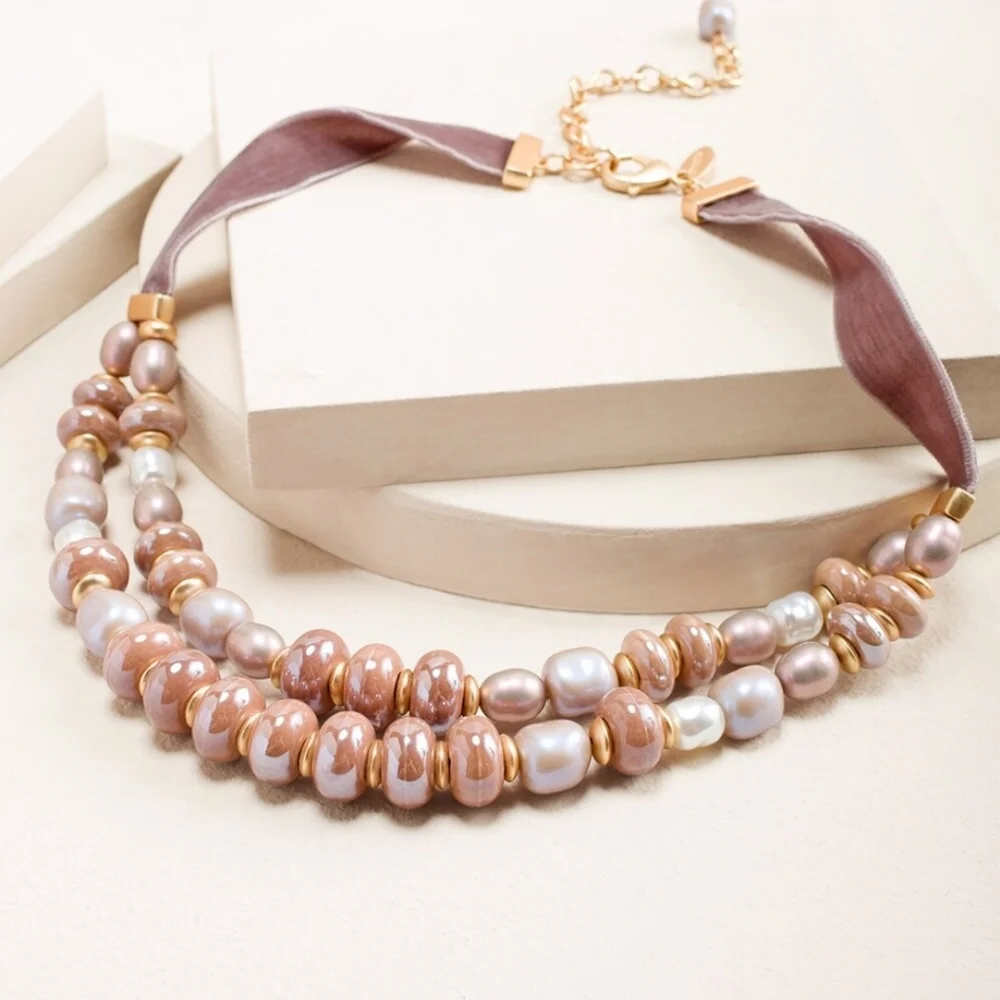 Chico's Taupe Cappuccino Two-Strand Faux Pearl Necklace and Stretch Bracelet Set - Picture 11 of 15